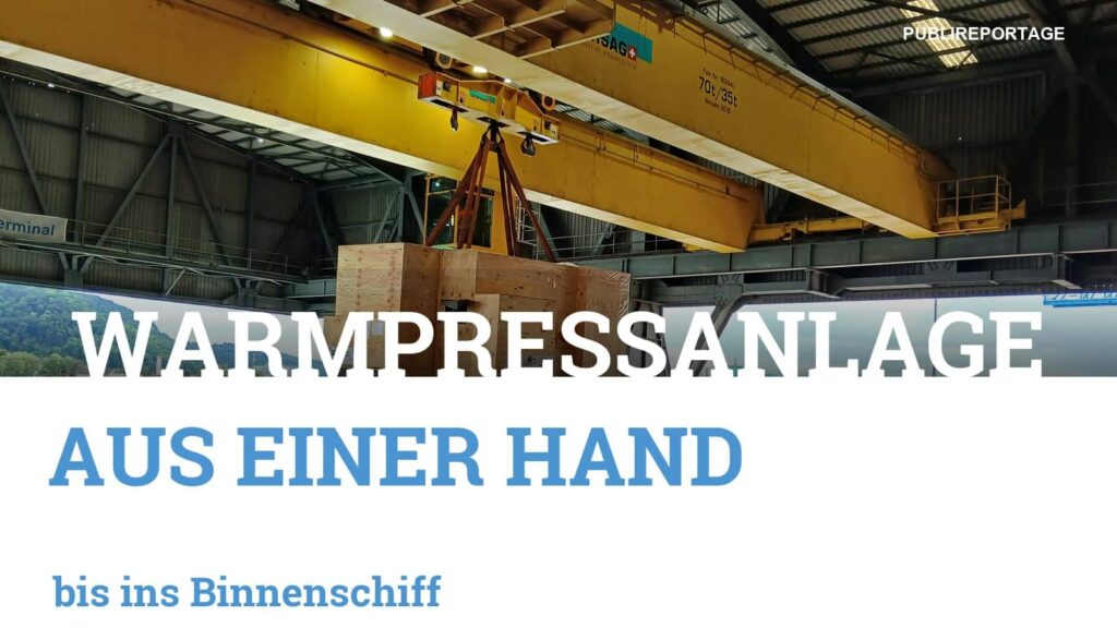 Birsterminal AG organisierte Ausbringung, Verpackung und Verladung einer rund 65 Tonnen schweren HOTmatic AMP 50 - aus einer Hand bis ins Binnenschiff.
