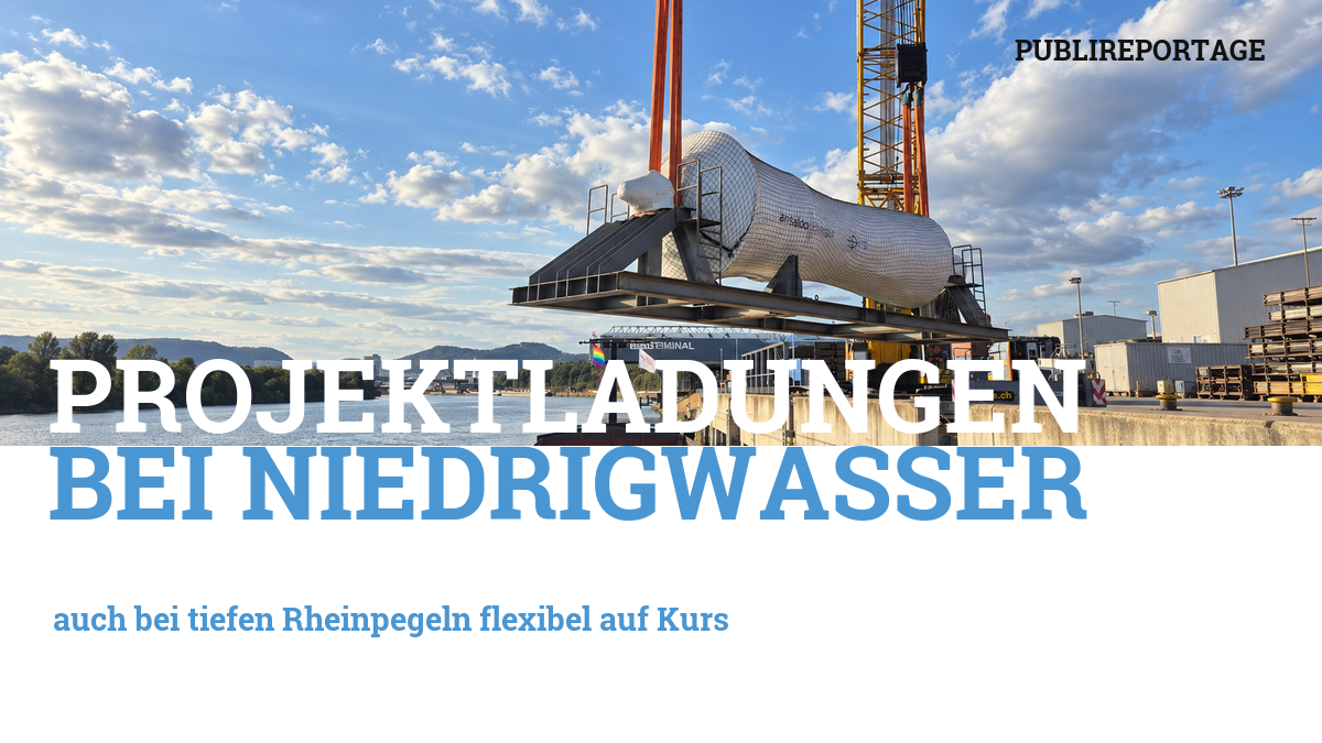 Schwere Projektladung wird am Birsterminal in ein Binnenschiff verladen