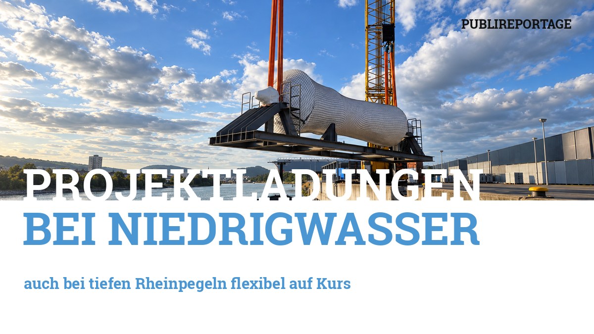 Schwere Projektladung wird am Birsterminal in ein Binnenschiff verladen